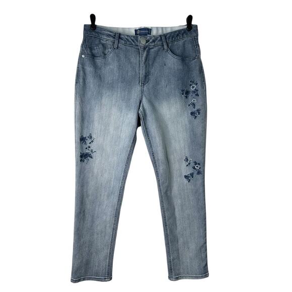 Democracy Ab Solution Jeans Women's Size 14 Blue Floral Embroidered Light Wash - Picture 1 of 14